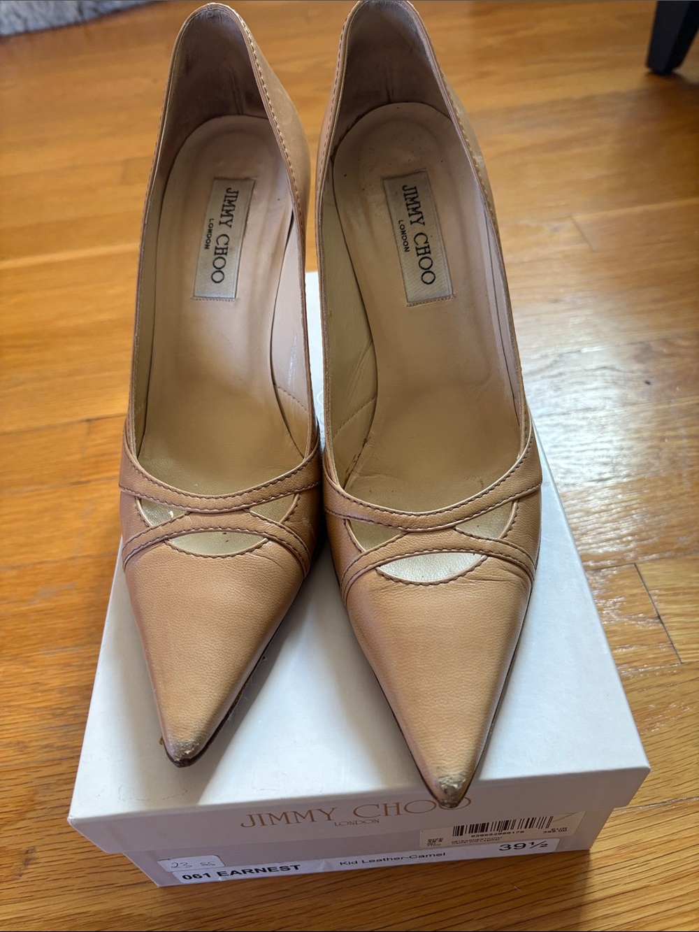 Jimmy Choo Beige Leather Pointed-Toe Pumps